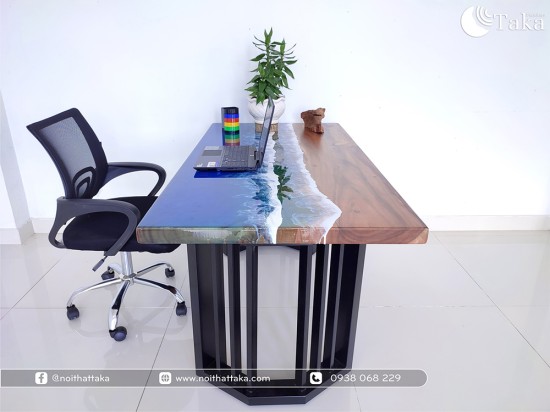 Blue sea epoxy tamarind wood desk