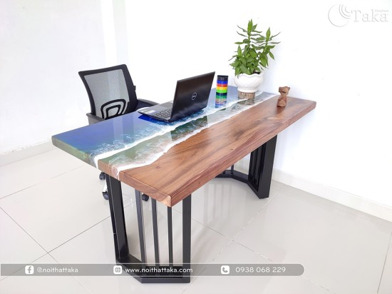 Blue sea epoxy tamarind wood desk