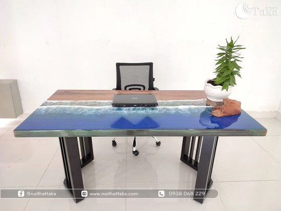 Blue sea epoxy tamarind wood desk