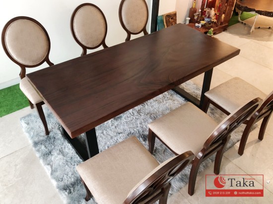 Raintree wood dining table set 0.8 x 1.8m + 6 chairs