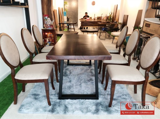 Raintree wood dining table set 0.8 x 1.8m + 6 chairs