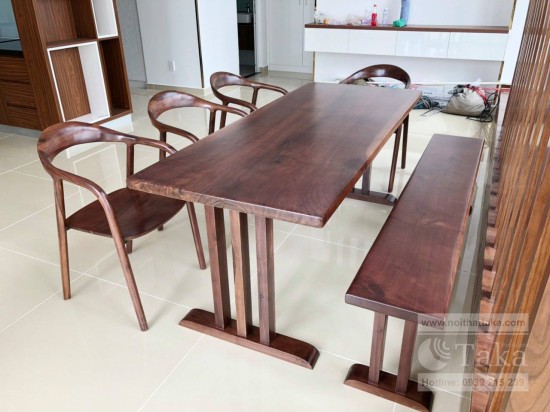 Solid walnut dining table set